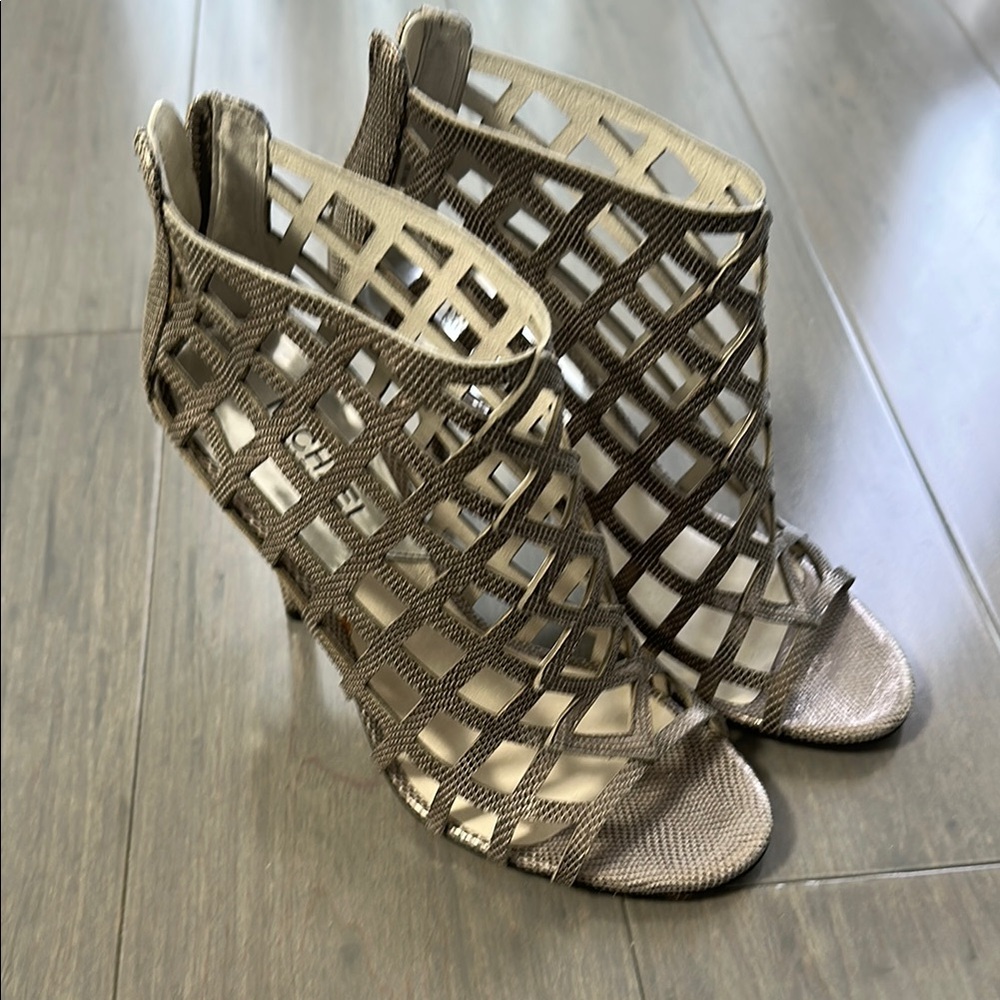 Michael Kors Silver Open-Toe Cage Heeled Sandals Size 6